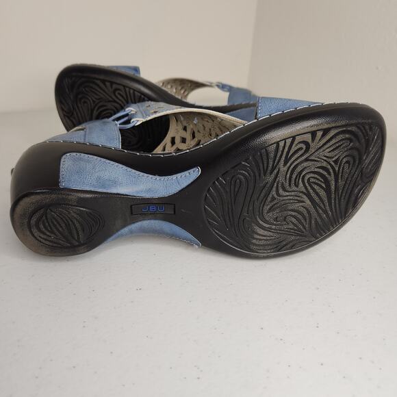 JBU Size 8 Isla Blue Denim Color Zip Up Wedge Sandals - Picture 9 of 9